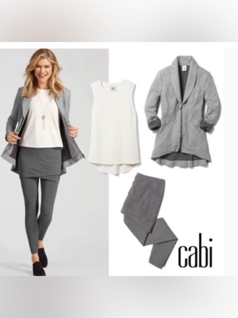 CAbi Drop Off Jacket Style 5300 Gray Pinstripe Zip Blazer